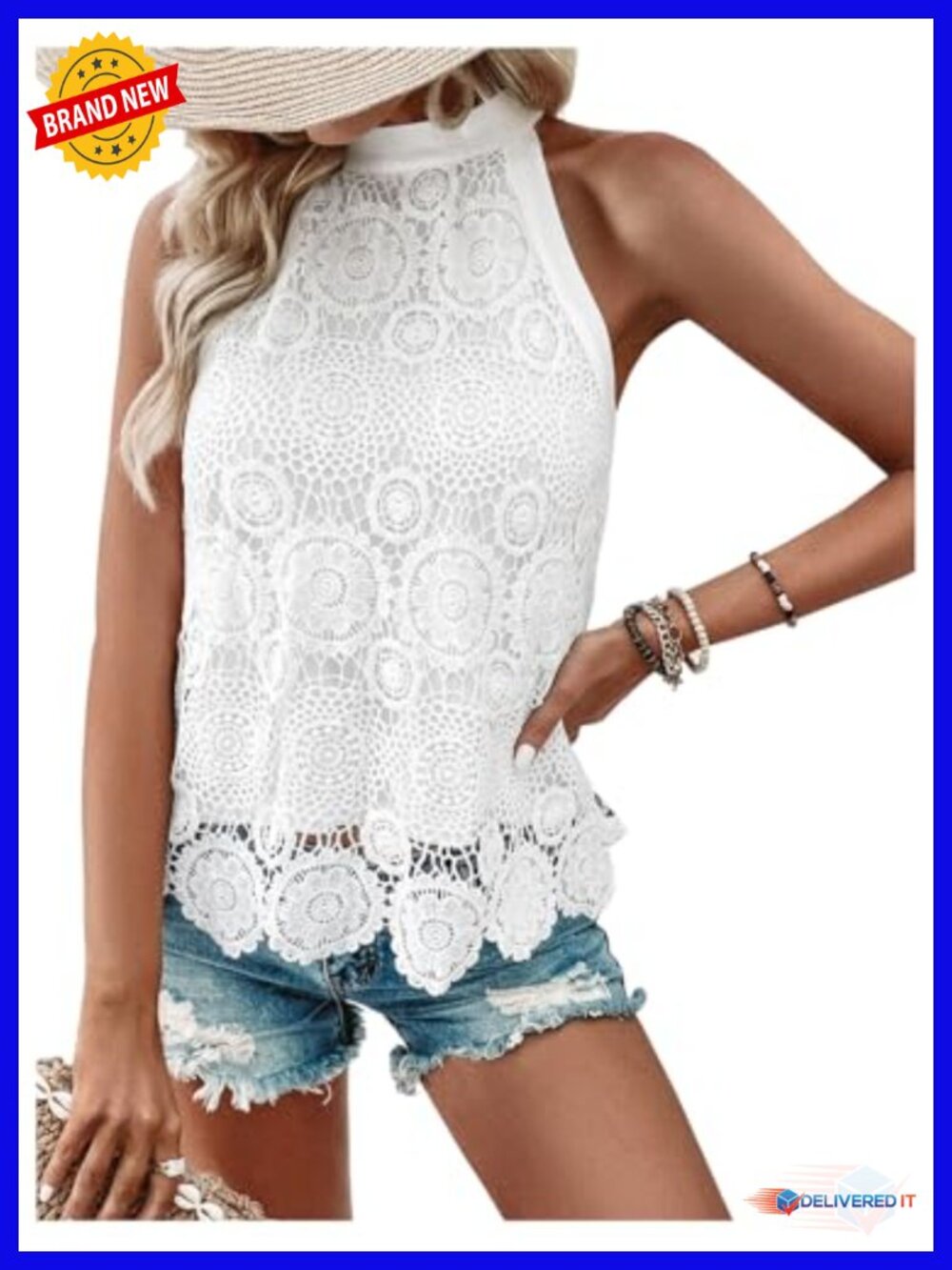 Women's Crochet Halter Tank Top Sleeveless Boho Going Out